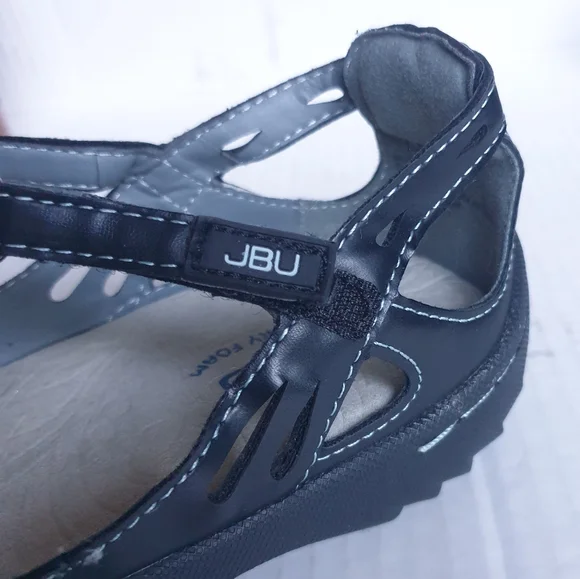 JBU Wm Melon Black Memory Foam Vegan Cutout Leather Sneakers Velcro T-Strap 7.5 - Picture 5 of 16